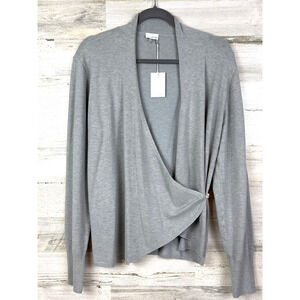 ECRU Womens L Light Gray Wrap Front Cozy Soft Cardigan Sweater NWT